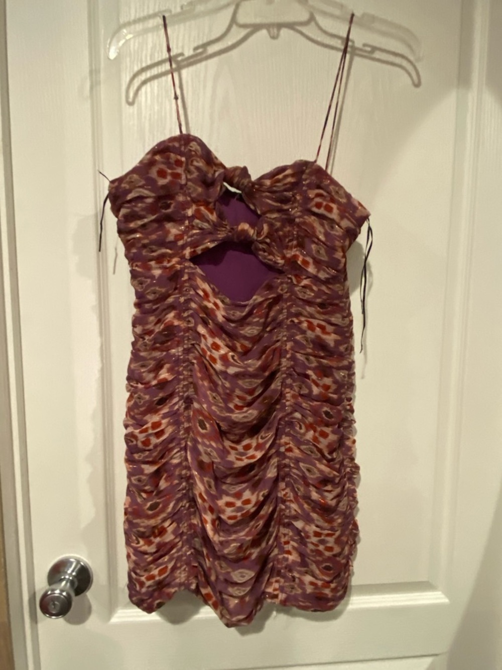 Zara Purple Patterned Ruched Mini Dress
